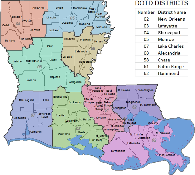 La DOTD Districts & Parishes