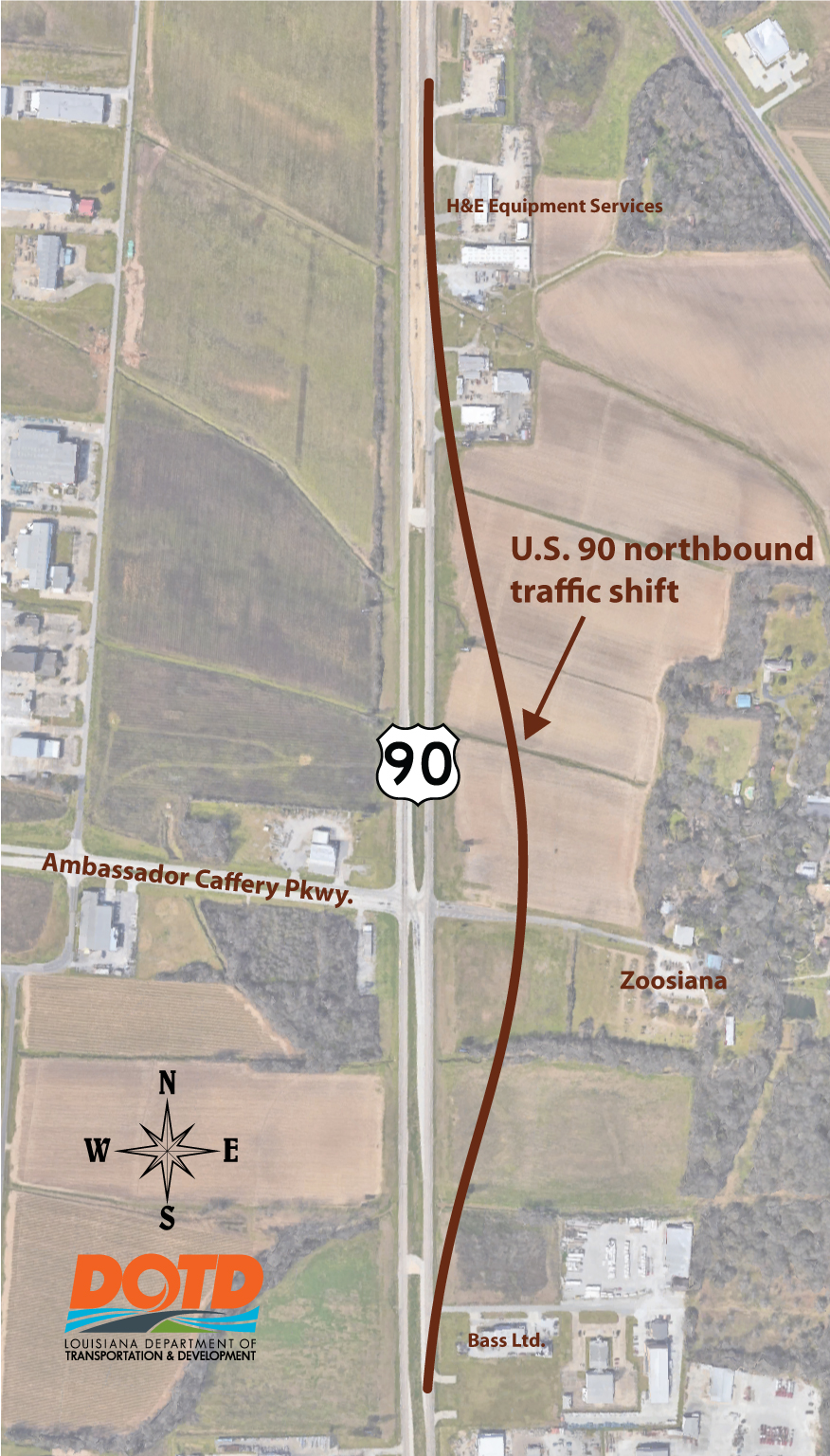 U.S. 90 northbound traffic shift area