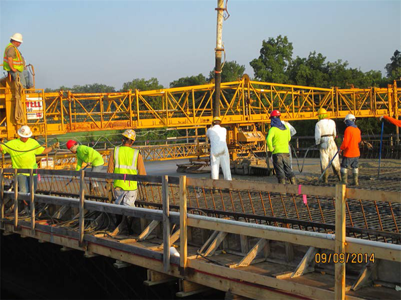 Pumping and vibrating concrete for the deck